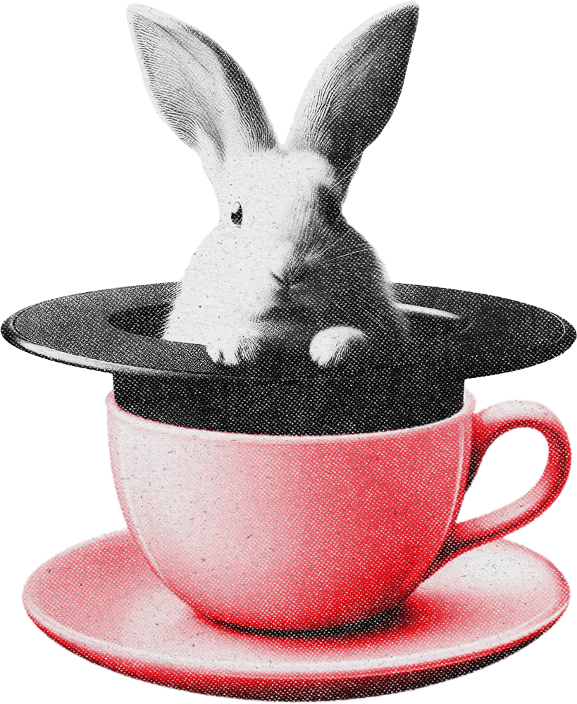 Ein Hase, der aus einer Kaffeetasse schaut